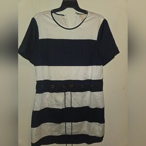 Michael Kors Navy and White Striped Short Sleeve Top